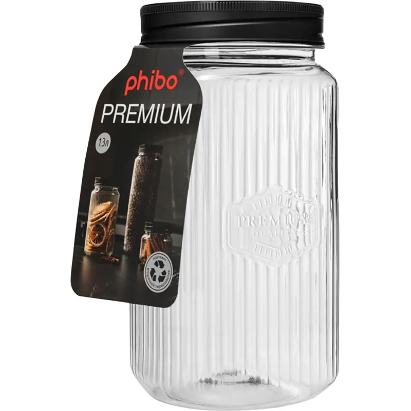 Набор банок квадратных с рельефом PREMIUM 0.6л, 1.3л, 2л(Черный)