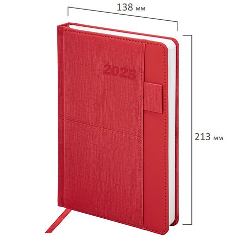 Ежедневник датированный 2025, А5, 138×213 мм, BRAUBERG «Pocket», под кожу, карман, держатель для ручки, красный