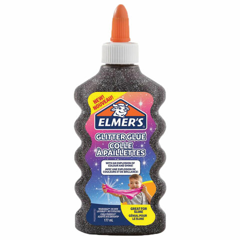 превью Клей канцелярский Elmers «Glitter Glue», 177мл, для слаймов, черный, с блестками, прозрачный