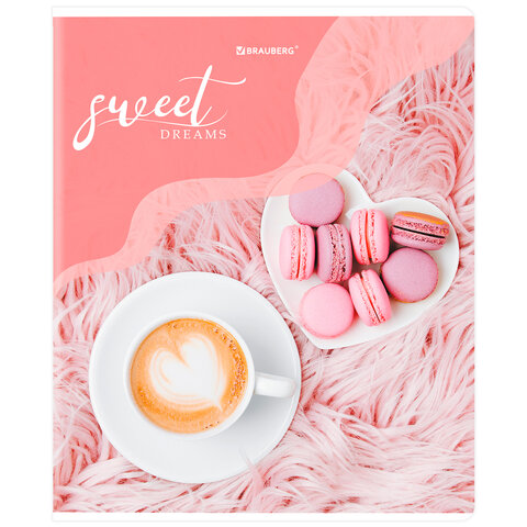 Тетрадь А5, 48 л., BRAUBERG, скоба, клетка, матовая ламинация, выборочный лак, «Sweets»