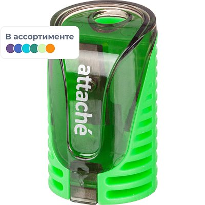 Точилка для карандашей, 1 отв, с контейнером, цв в ассорт, металл, пластик