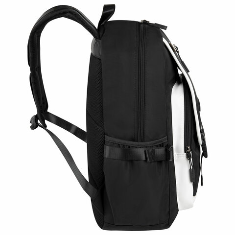 Рюкзак BRAUBERG FUSION универсальный, USB-порт, черный с белыми вставками, 45×31х15 см
