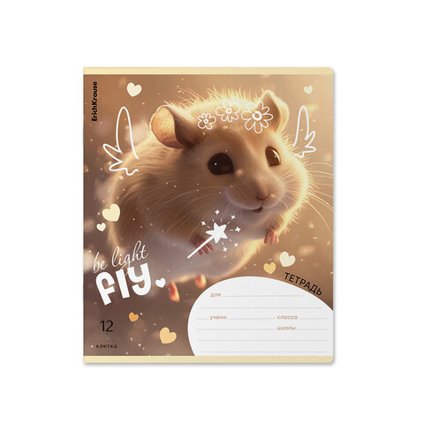 Тетрадь 12 л., клетка, обложка картон, ERICH KRAUSE, «Fluffy» (микс в спайке)