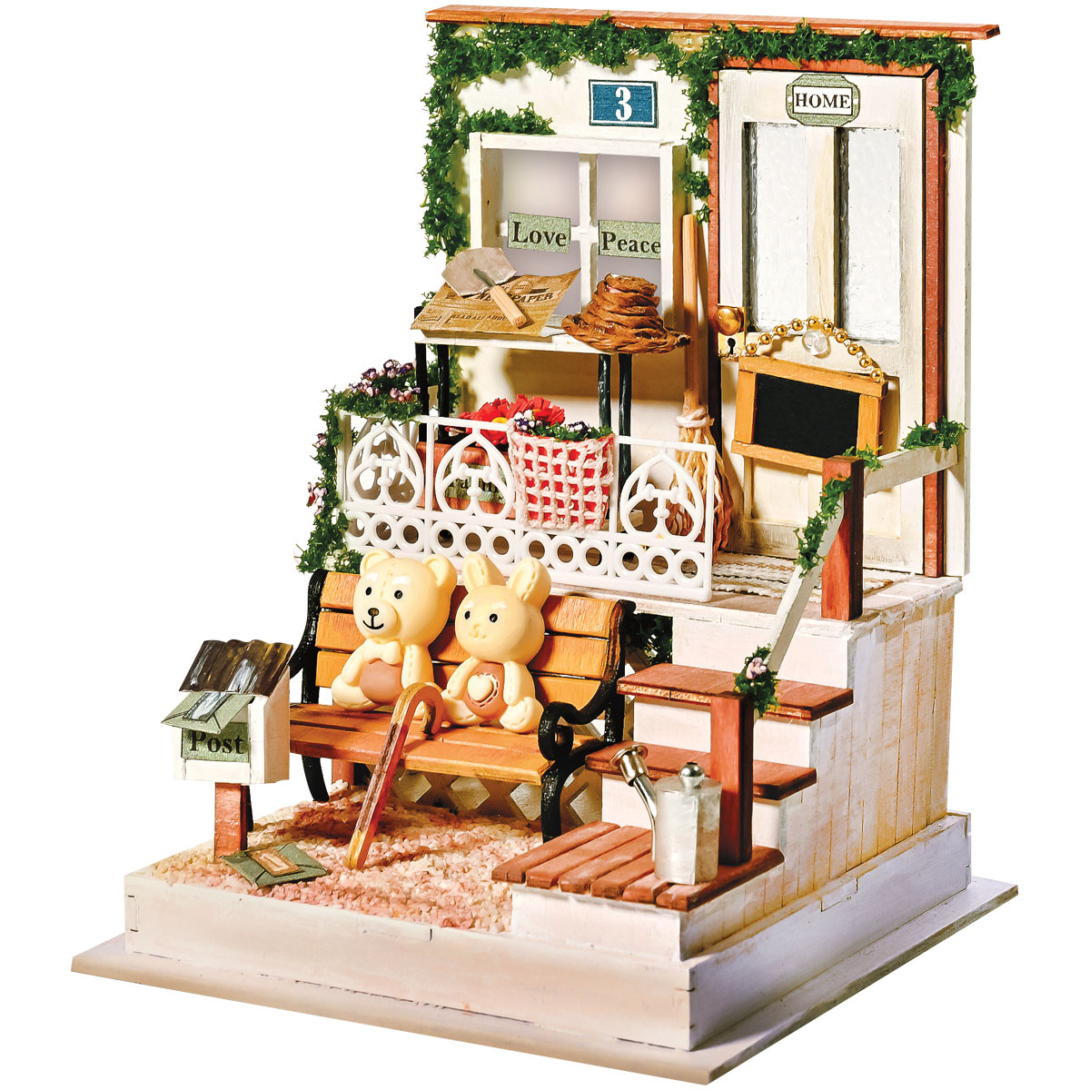 превью Сборная модель ТРИ СОВЫ, Румбокс «Загородная жизнь», инструменты, клей, светодиоды, батарейки, картонная коробка