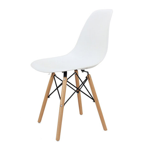 Стулья BRABIX «Eames CF-010», КОМПЛЕКТ 4 шт., пластик белый, опоры дерево/металл, 532630