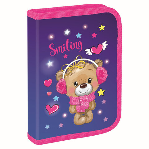 превью Пенал BRAUBERG, 1 отделение, 2 откидные планки, полиэстер, 21×14 см, «Smiling bear»