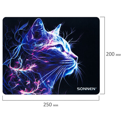 Коврик для мыши SONNEN «NEON CAT» резина + ткань250×200х2 мм513956