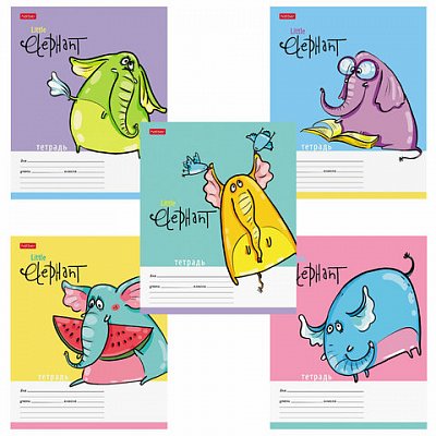 Тетрадь 12 л. HATBER клетка, обложка картон, «Little Elephant» (5 видов в спайке)