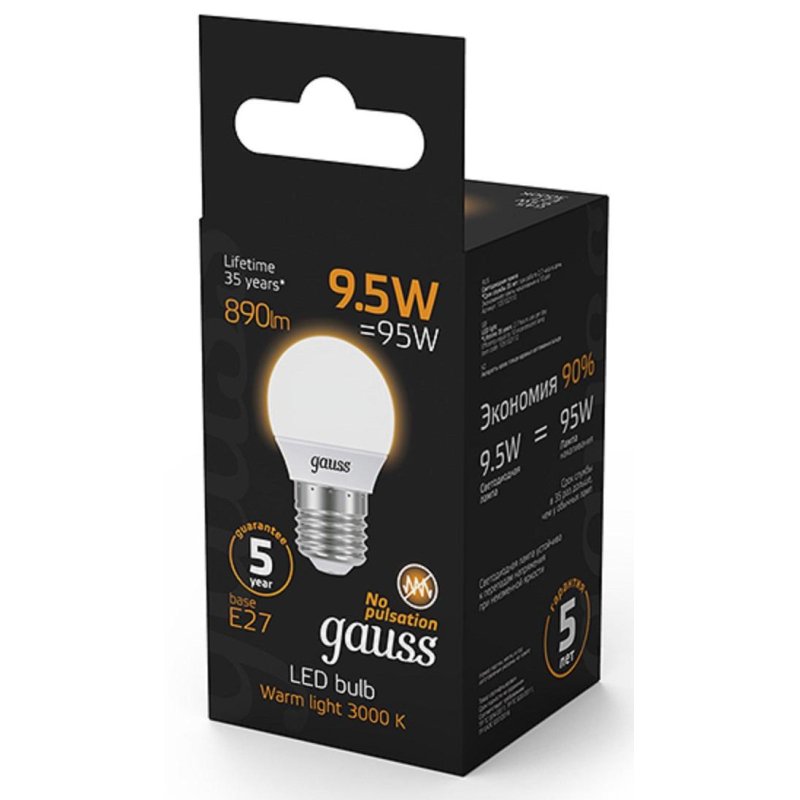 превью Лампа светодиодная Gauss LED 9.5 Вт E27 шарообразная 3000 K теплый белый свет