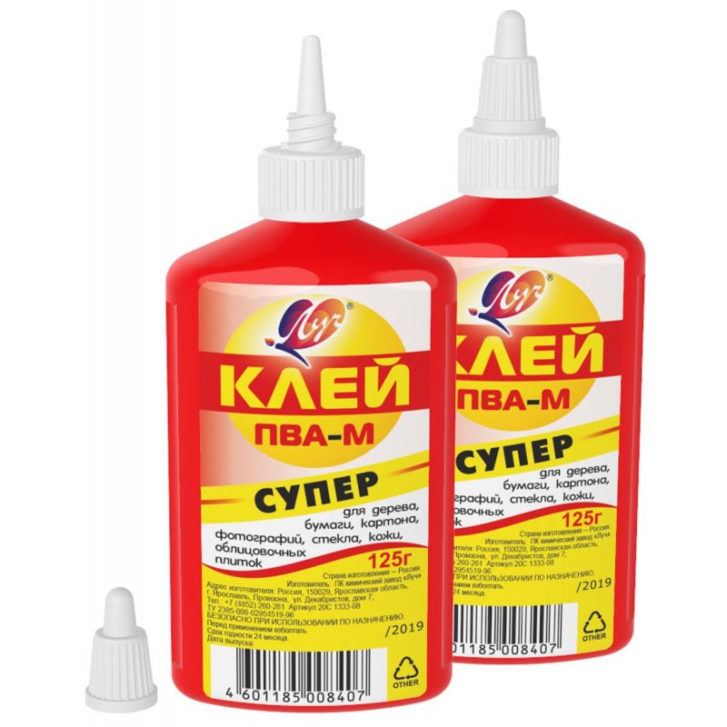 превью Клей ПВА-М ЛУЧ «Супер» (бумага, картон, кожа, ткань, дерево, стекло, фотографии), 125 г