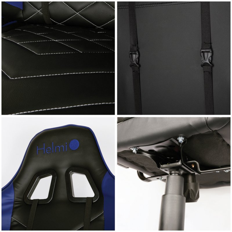 Кресло игровое Helmi HL-G02 «Grand Prix», экокожа, черная/синяя, 2 подушки