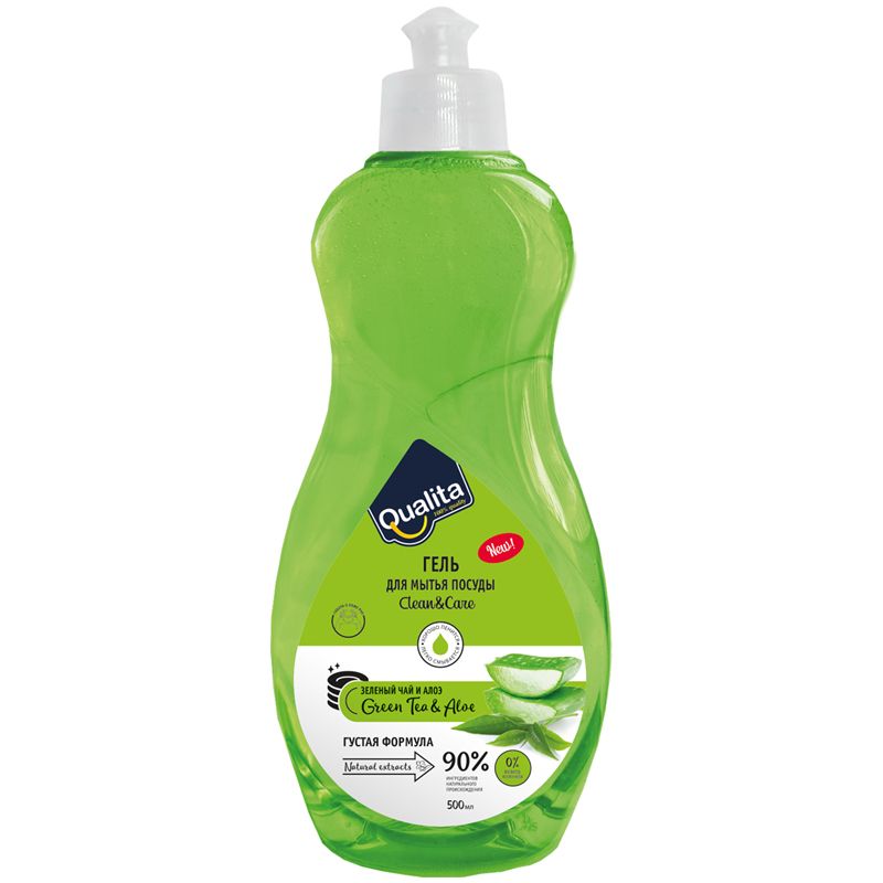 превью Средство для мытья посуды Qualita «Green tea & aloe», пуш-пул, 500мл