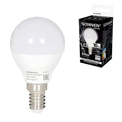 Лампа светодиодная SONNEN EXTRA,10 (85) Вт, E14, шар, нейтральный белый, 30000 ч, LED G45-10W-4000-Е14