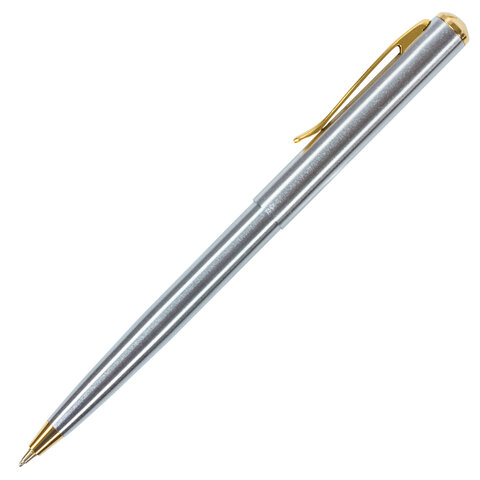 Ручка подарочная шариковая BRAUBERG Maestro, СИНЯЯ, корпус серебристый с золотистым, линия письма 0.5 мм