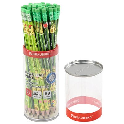 Карандаш чернографитный с принтом BRAUBERG «AVOCADO», 1 шт., HB, с ластиком, корпус ассорти