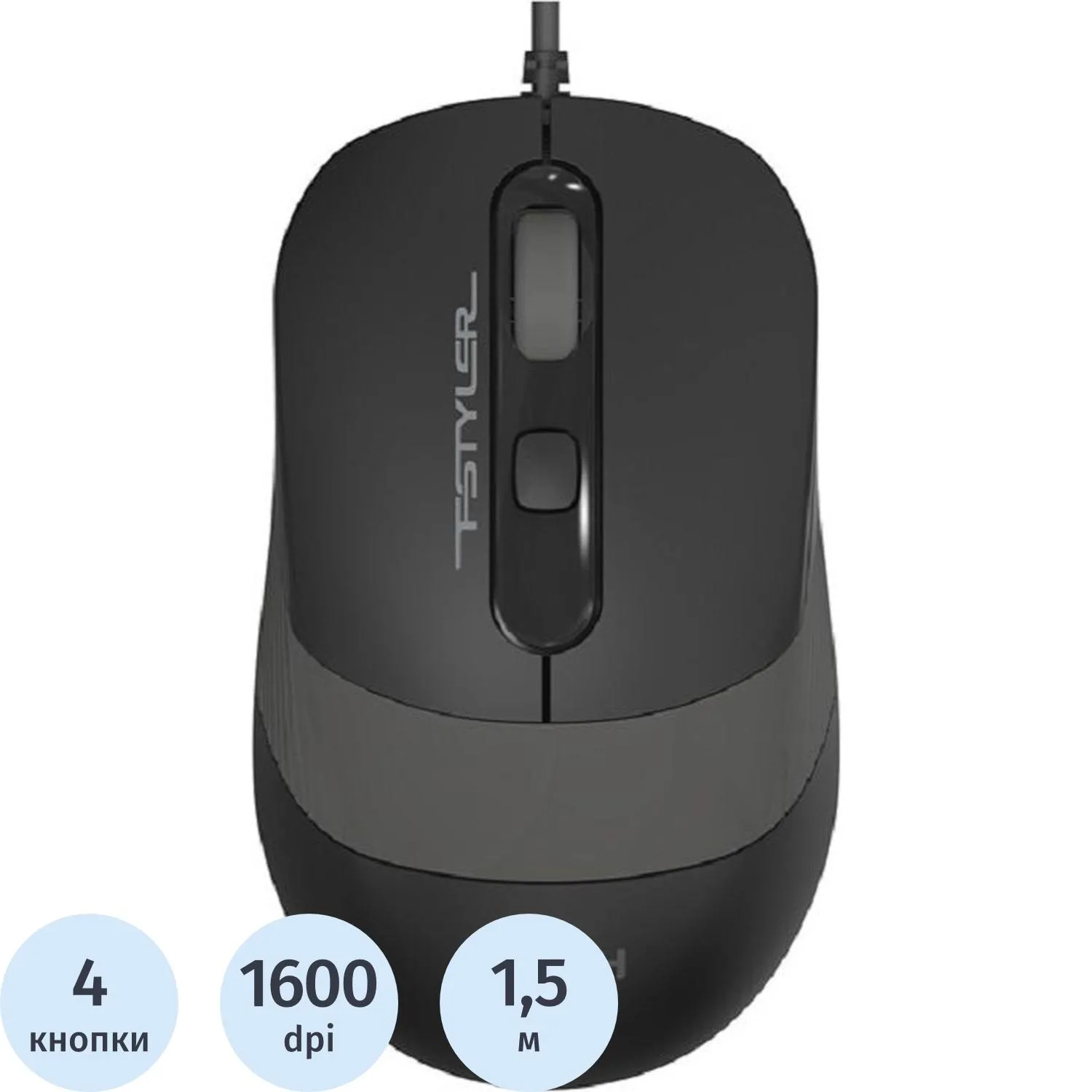 превью Мышь проводная A4Tech Fstyler FM10 чёрная/серая (1147673)