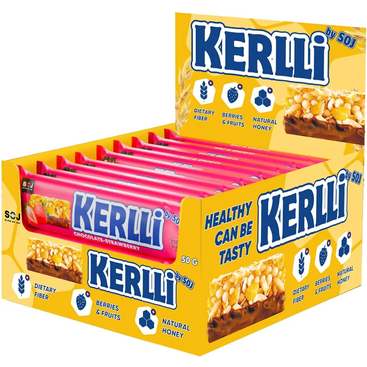 превью Батончик злаковый SOJ Kerlli с клубникой (18 батончиков по 50 г)