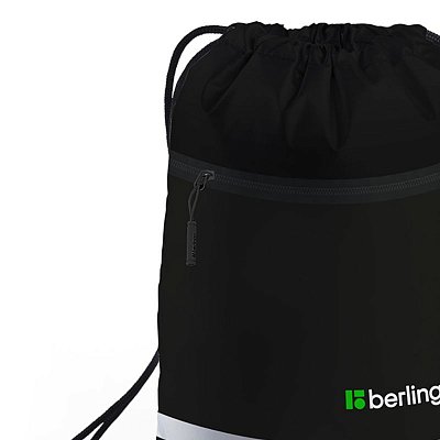 Мешок для обуви 1 отделение Berlingo «Basic black», 360×460мм, светоотражающая лента, карман на молнии