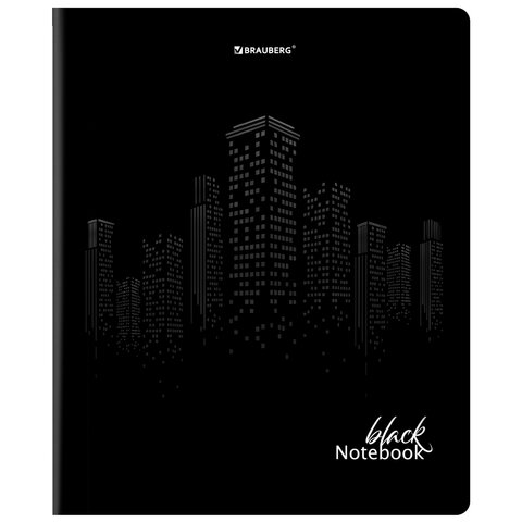 Тетрадь А5, 48 л., BRAUBERG, скоба, клетка, матовая ламинация, выборочный лак, «Black»