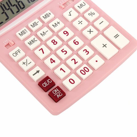 Калькулятор настольный BRAUBERG EXTRA PASTEL-12-PK (206×155 мм), 12 разрядов, двойное питание, РОЗОВЫЙ