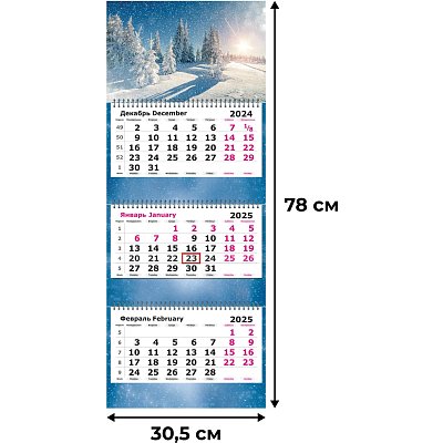 Календарь настенный 3-х блочный 2025, Зимняя Сказка, 305×780, 80г/м2