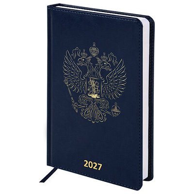 Ежедневник датированный 2027, А5, 138×213 мм, BRAUBERG «State», под кожу, синий