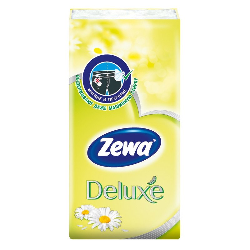 Платки носовые ZEWA Delux, 3-х слойные, 10 шт. х (спайка 10 пачек), аромат ромашки