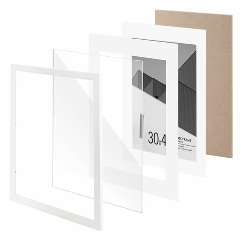 Рамка 30×40 см с паспарту 21×30 см небьющаяся, багет 20 мм, пластик, BRAUBERG «New Age», белая