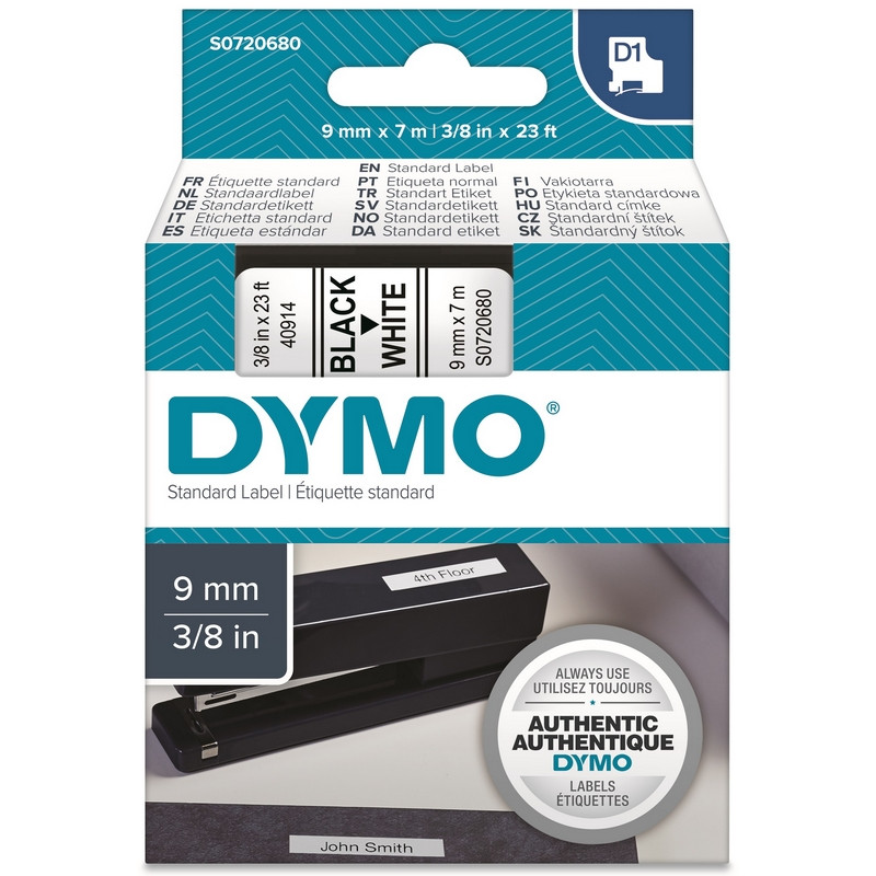 Картридж для этикет-принтеров DYMO LM150, LP350, PC II (9 мм x 7м, белая лента/чёрный шрифт)