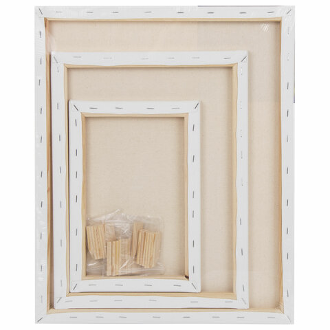 Холсты на подрамнике BRAUBERG ART CLASSIC, НАБОР 3шт, 380 г/м, 100%хлопок, среднее зерно
