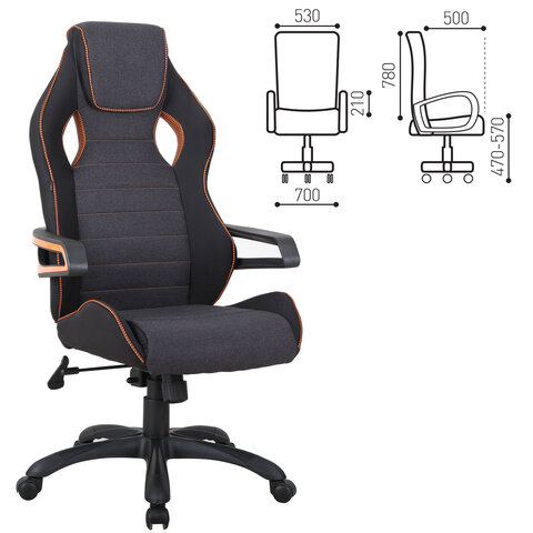 Кресло компьютерное BRABIX «Techno Pro GM-003», ткань, черное/серое, вставки оранжевые