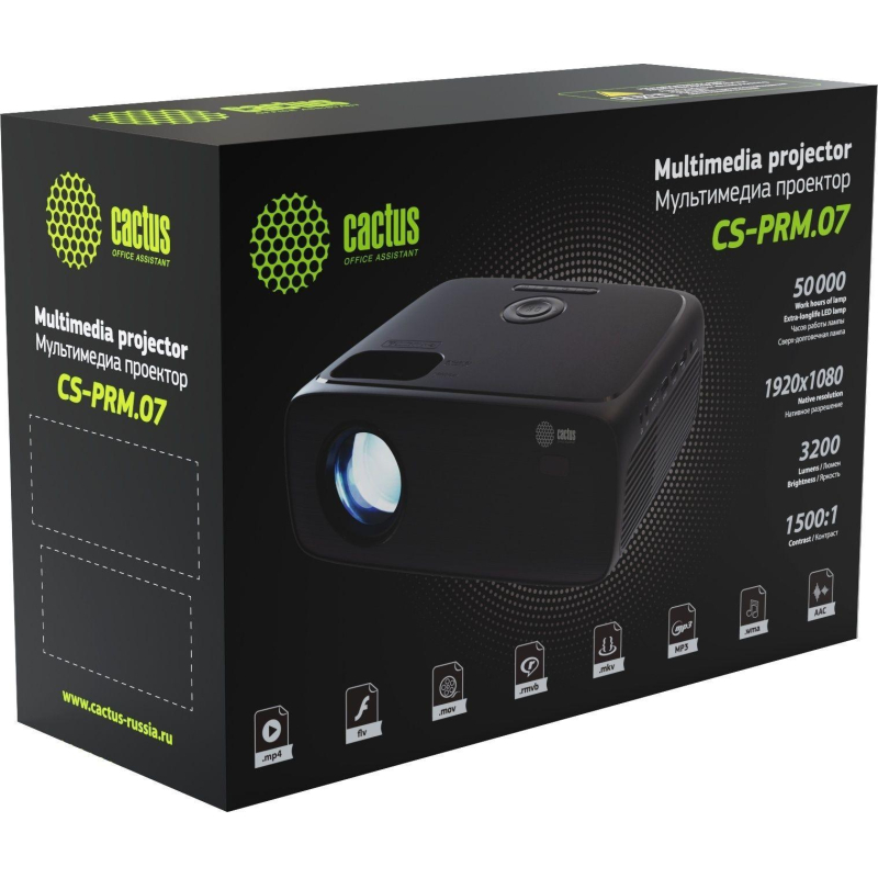 Проектор Cactus CS-PRM.07WT. Full HD LCD 3200Lm ANSI 1500:1 3xHDMI 1