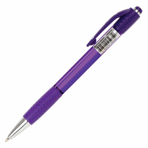 Ручка шариковая автоматическая с грипом BRAUBERG SUPER, СИНЯЯ, корпус фиолетовый, узел 0.7 мм, линия письма 0.35 мм