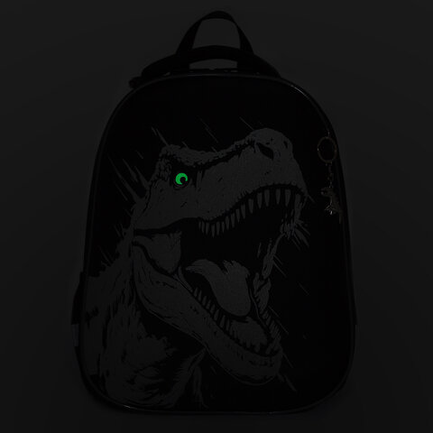 Ранец BRAUBERG SHINY, 2 отделения, с брелком, Scary dino, СВЕТЯЩИЙСЯ РИСУНОК, 38×28х14 см