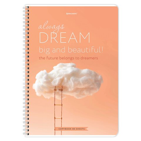 Тетрадь А4, 80 л., BRAUBERG, гребень, клетка, обложка картон, «Dream»