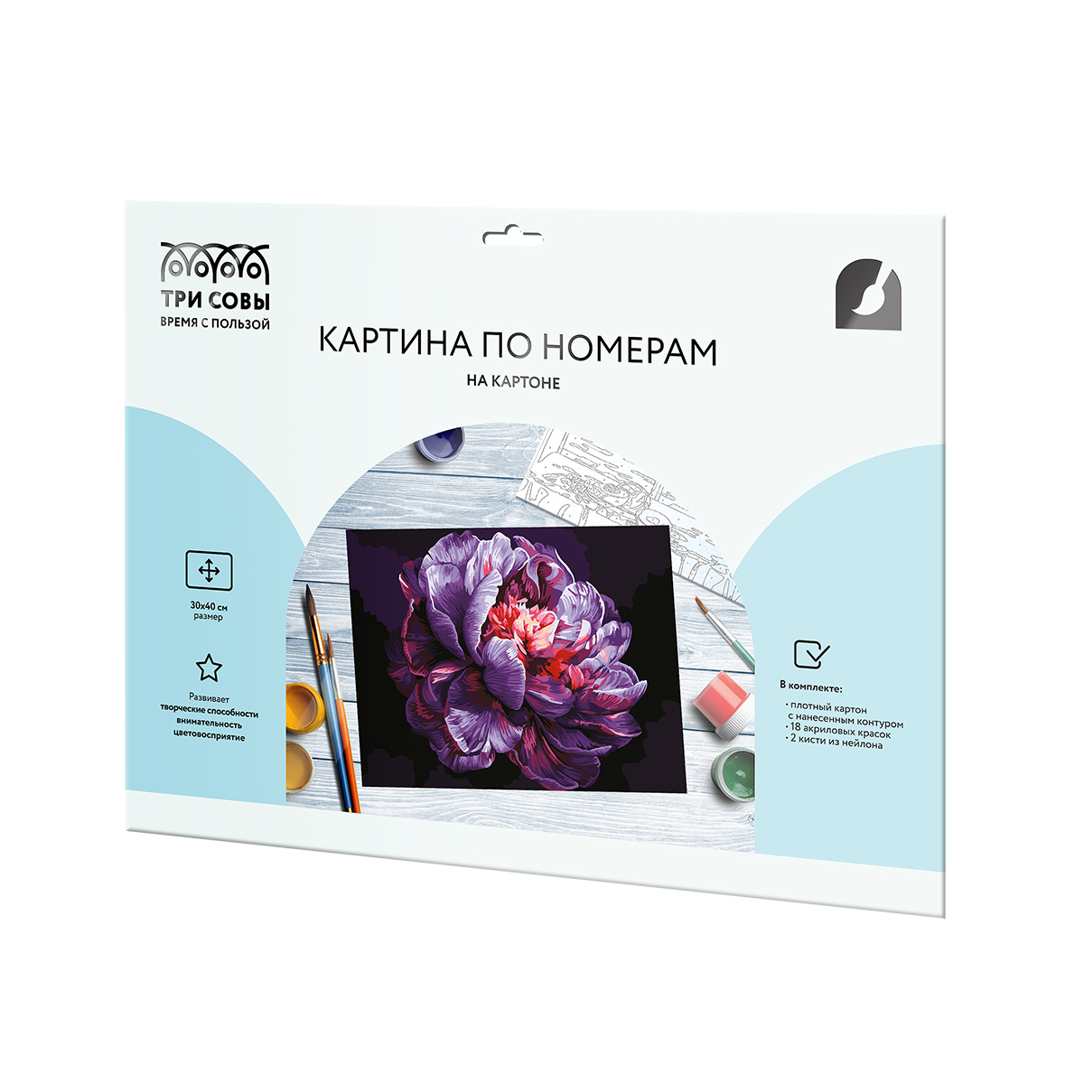 Картина по номерам на картоне ТРИ СОВЫ «Сиреневый пион», 30×40, с акриловыми красками и кистями