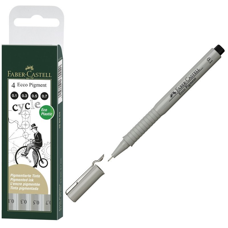 Ручки капиллярные FABER-CASTELL, НАБОР 4 шт., «Ecco Pigment», ЧЕРНЫЕ, линия 0.1/0.3/0.5/0.7 мм