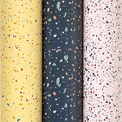 Бумага упаковочная мелованная НАБОР 3 шт., «Terrazzo», 70×100 см, 3 дизайна, ЗОЛОТАЯ СКАЗКА