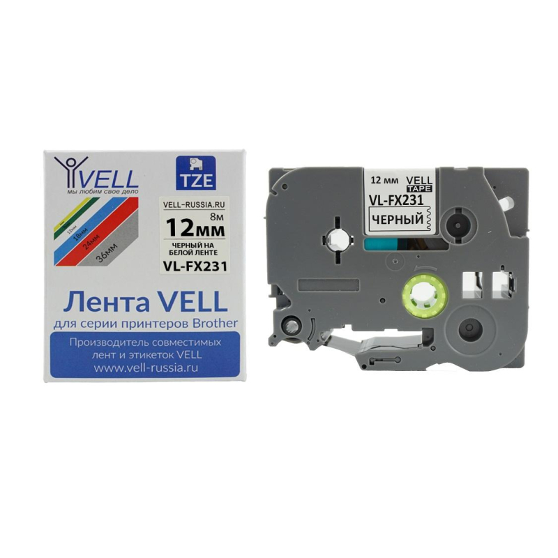превью Картридж VL-FX231 Vell (Brother TZE-FX231, 12 мм, черный на белом) для PT