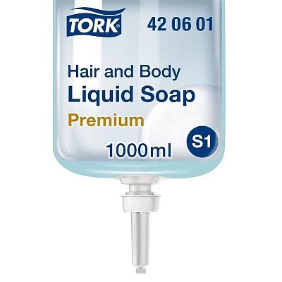 Картридж с жидким мылом-гелем для волос и тела Tork S1 Premium 421601/420601 1 л (6 штук в упаковке)