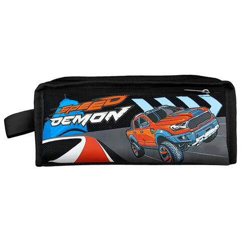 превью Пенал ЮНЛАНДИЯ ЮНИОР, 2 отделения, с ручкой, полиэстер, Speed demon, 21×8х6 см