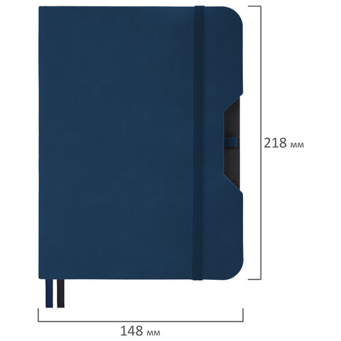 Блокнот А5 (148×218 мм), BRAUBERG «NOTE», под кожу софт-тач, с резинкой, 80 л., клетка, синий