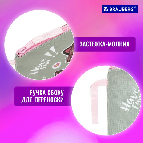 Папка для тетрадей BRAUBERG А5, 1 отделение, полиэстер, на молнии, с ручкой, «Anime friends»