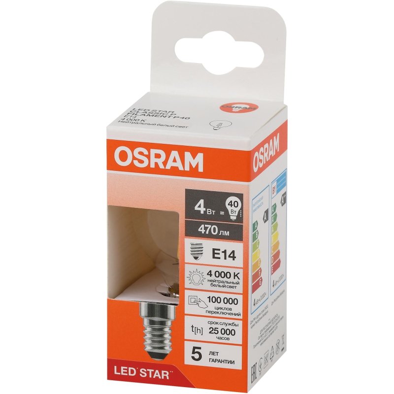 превью Лампа светодиодная OSRAM LS CLP40 4W/840 230VFILCL E14 FS1