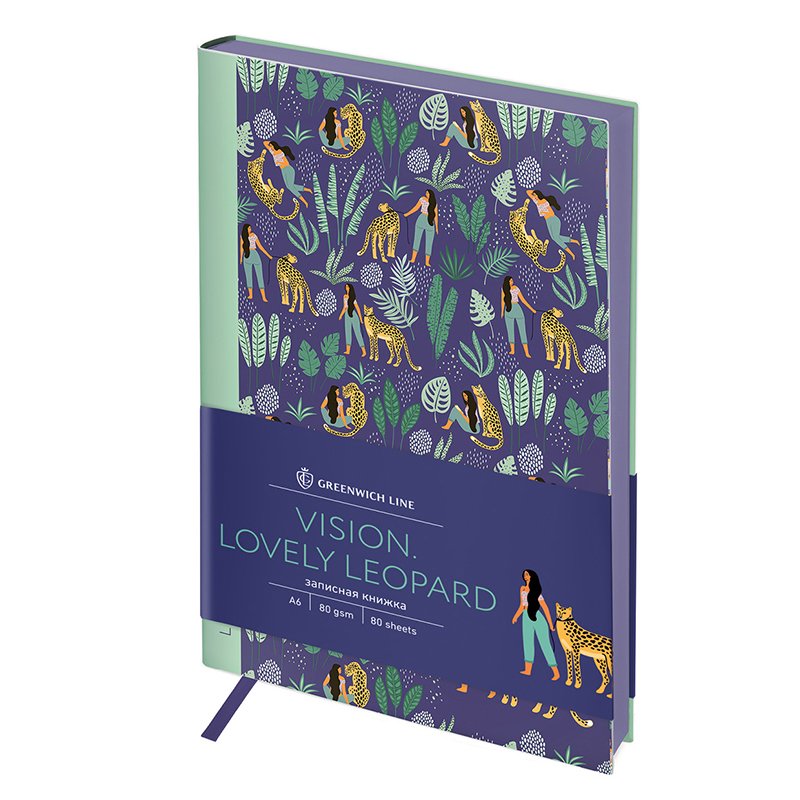 превью Записная книжка А6 80л. ЛАЙТ, кожзам, Greenwich Line «Vision. Lovely leopard», тон. блок, цв. срез