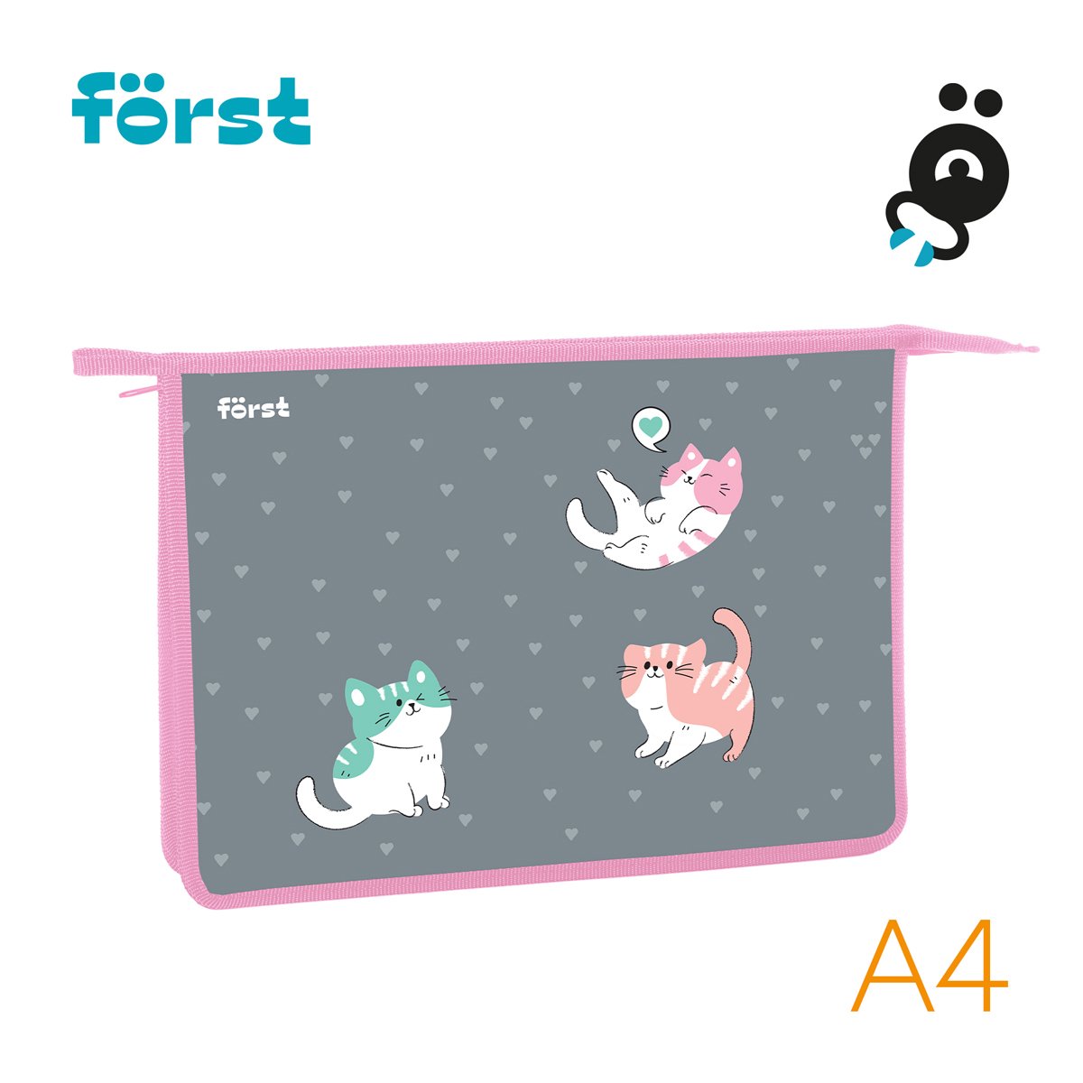 Папка для тетрадей 1 отделение, А4 Först «Kittens», 340×245×40мм, пластик, на молнии