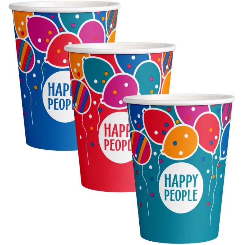 Стакан одноразовый бум односл. 350 мл d-90мм Happy People МИКС 50шт/уп