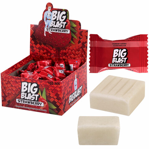 превью Жевательная резинка BIGBLAST со вкусом клубники, 100 шт. по 4 г в шоу-боксе, ТУРЦИЯ