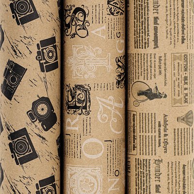 Бумага упаковочная крафтовая НАБОР 3 шт., «Kraft Casual», 70×100 см, 3 дизайна, ЗОЛОТАЯ СКАЗКА