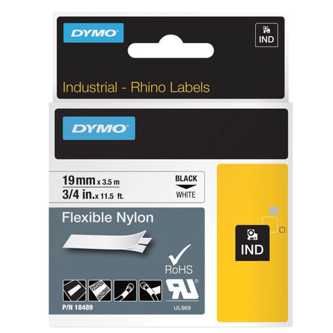 Картридж для принтеров этикеток DYMO Rhino, 19 мм х 3.5 м, лента нейлоновая, чёрный шрифт, неровная поверхность, белая